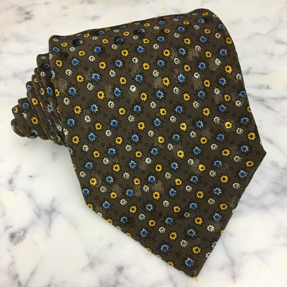 Brioni Luxury Silk tie geometric print blue yellow - Picture 1 of 5